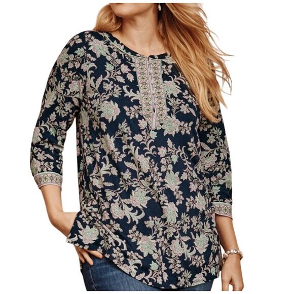 J.Jill XL Paisley Tunic Top Floral Lagenlook Boho 3/4 Summer Spring Work‎ Casual - Picture 1 of 9